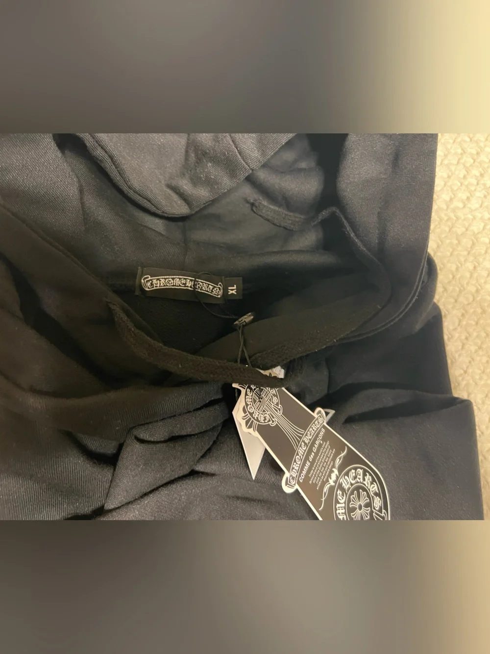 Chrome Hearts Black Hooded Pullover with Logo Tags